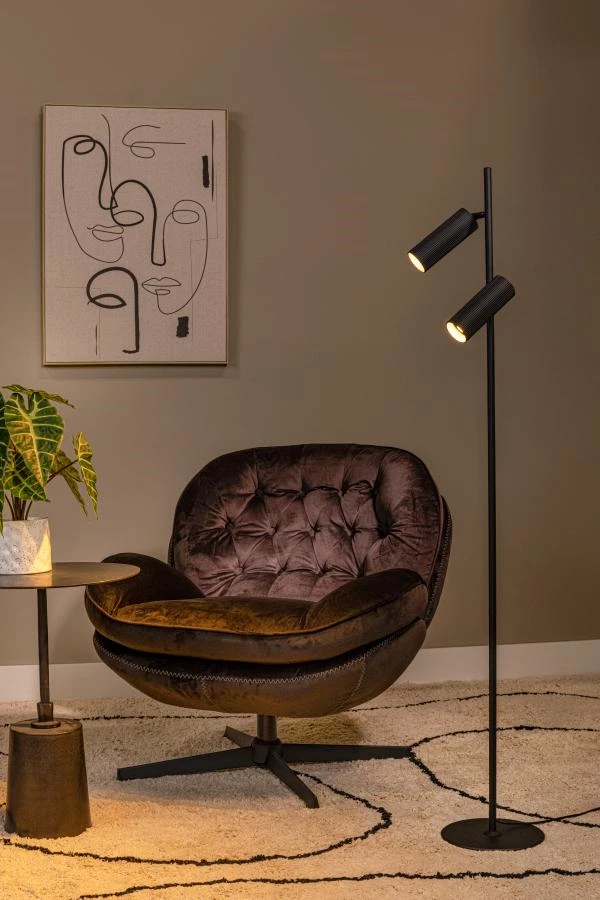 Lucide CLUBS - Floor lamp - 2xGU10 - Black - atmosphere 1